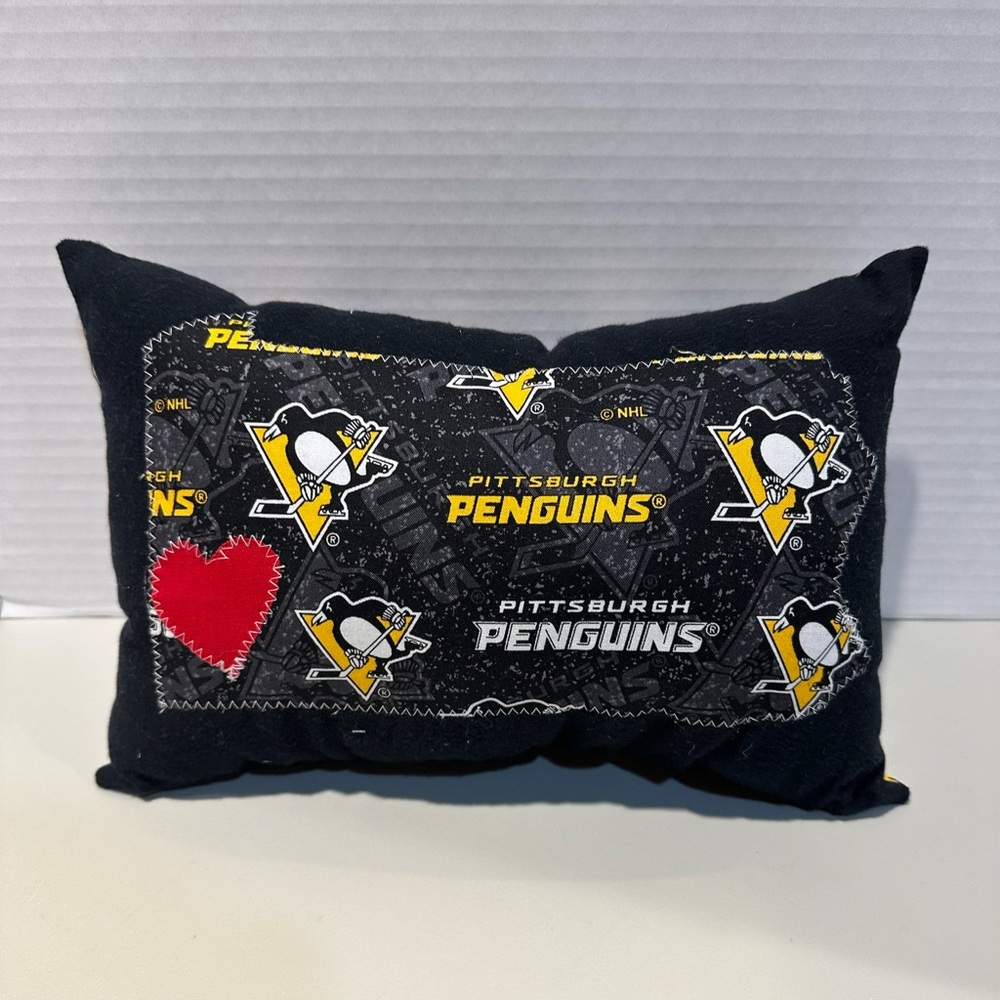 Handmade 12x8” Pittsburgh Penguins PA State Appliqué Throw Pillow with Heart